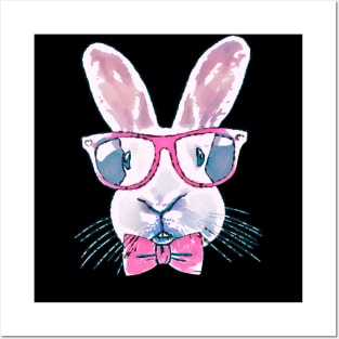 Rabbit bunny Red glasses Watercolor Posters and Art